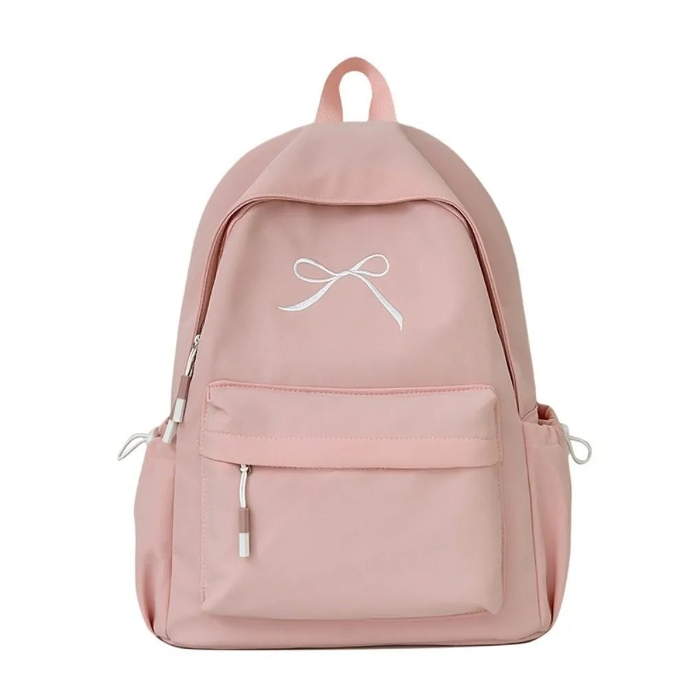 Embroidered Bow Nylon Backpack for Girls – Lightweight & Spacious