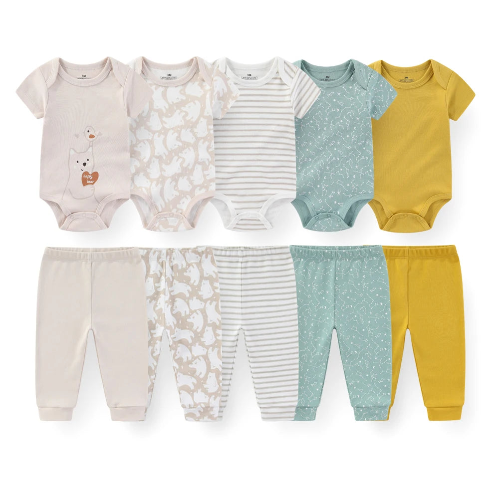 Baby Cotton Bodysuit and Pants Outfit Set (4-Piece)