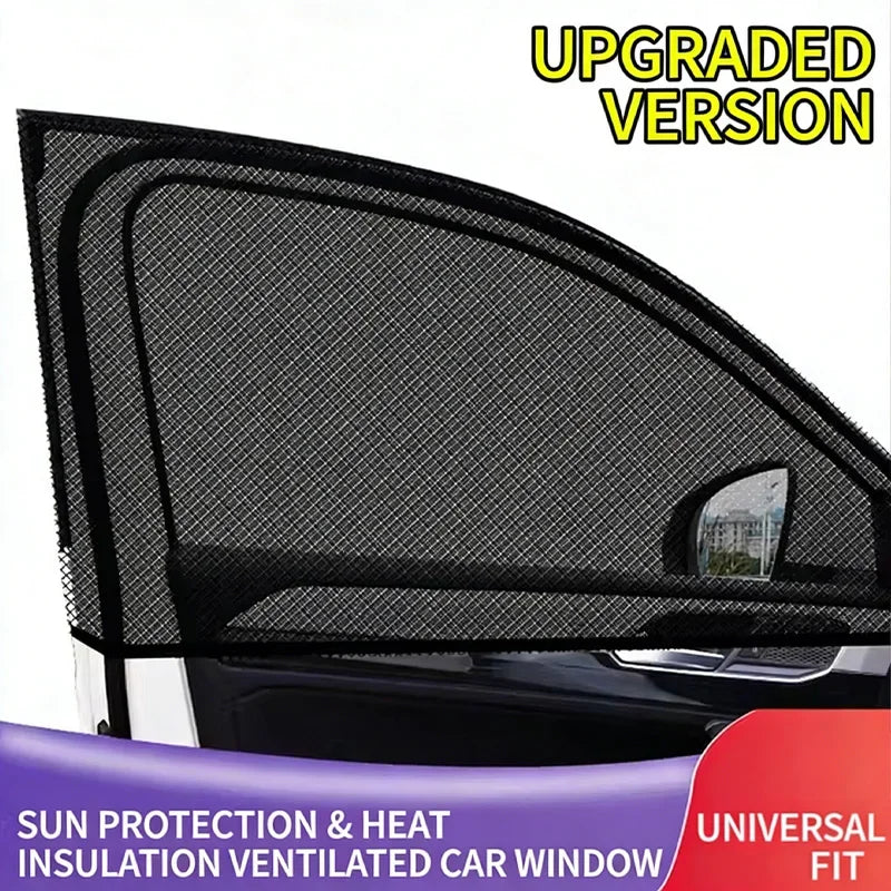 Upgraded version of a black mosquito mesh sun protection and heat insulation ventilated car window fit