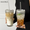 Tumbler en verre rayé de 600 ml avec couvercle