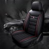 A black PU leather car seat cover protector for a single front seat, shown in a dark interior setting.