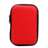 A bright red portable organizer pouch designed for storing electronics cables and accessories.