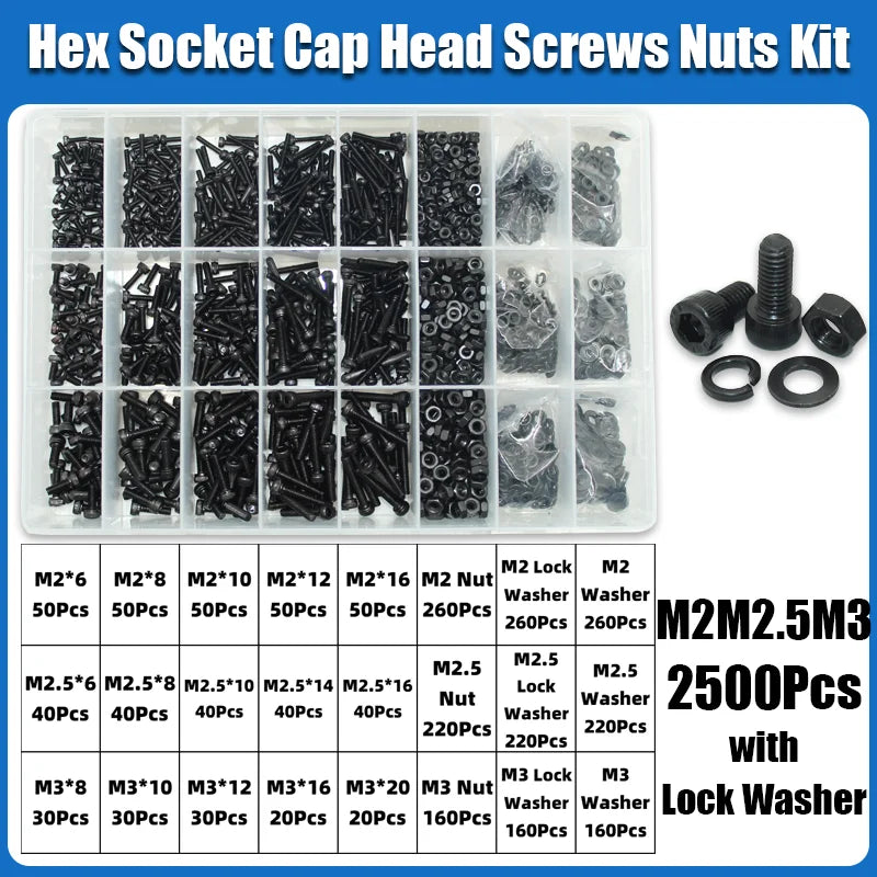 12.9 Grade Carbon Steel Hex Socket Cap Screw and Nut Assortment Kit