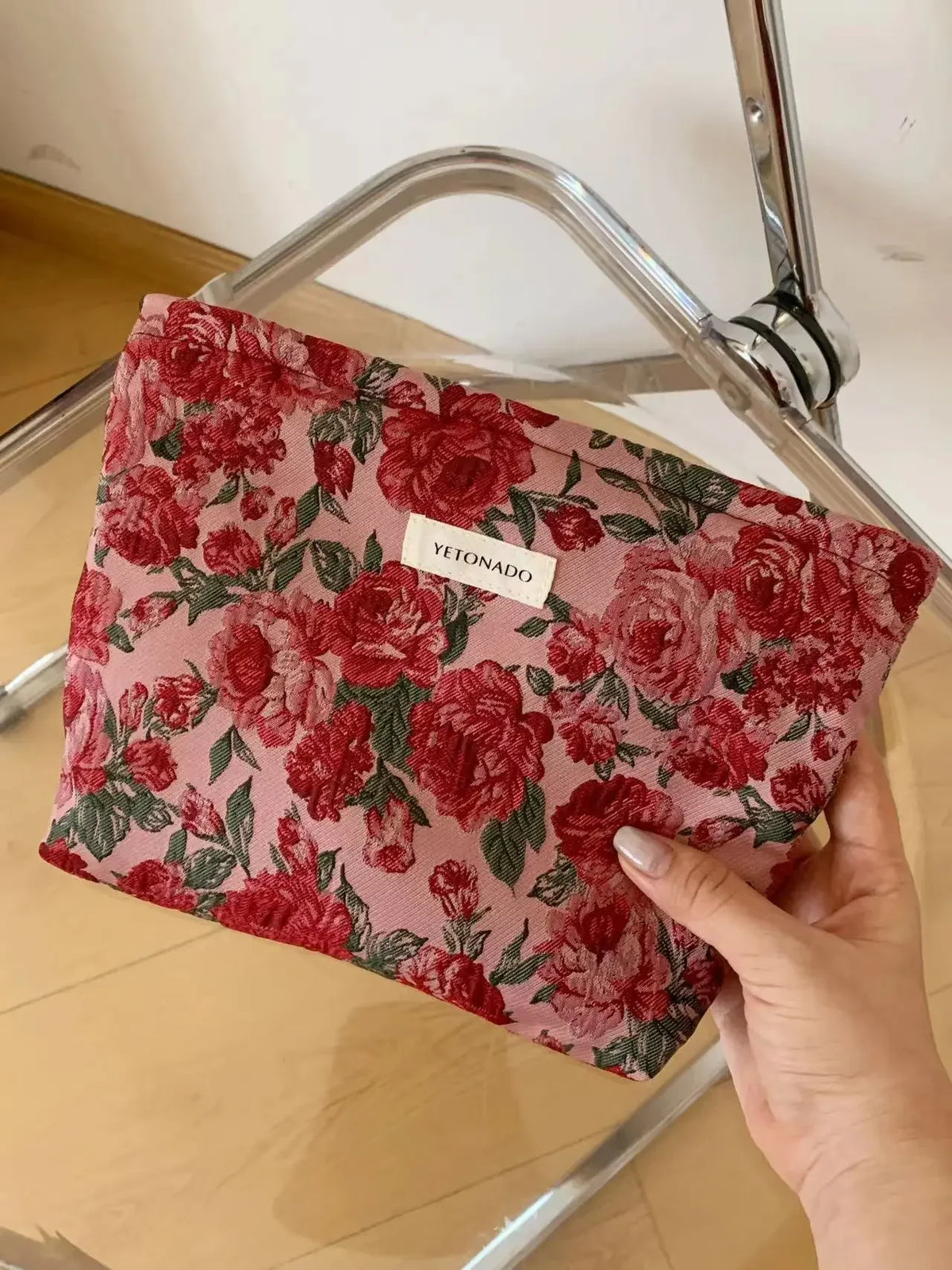 Vintage Floral Cosmetic Bag - Portable Makeup & Toiletry Organizer