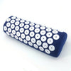 Dark blue acupressure mat and pillow set with white dots for pain relief