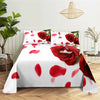 White bedding set featuring a red rose 3D digital print design with scattered red petals.