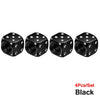 A set of four black aluminum alloy dice design tire valve caps.