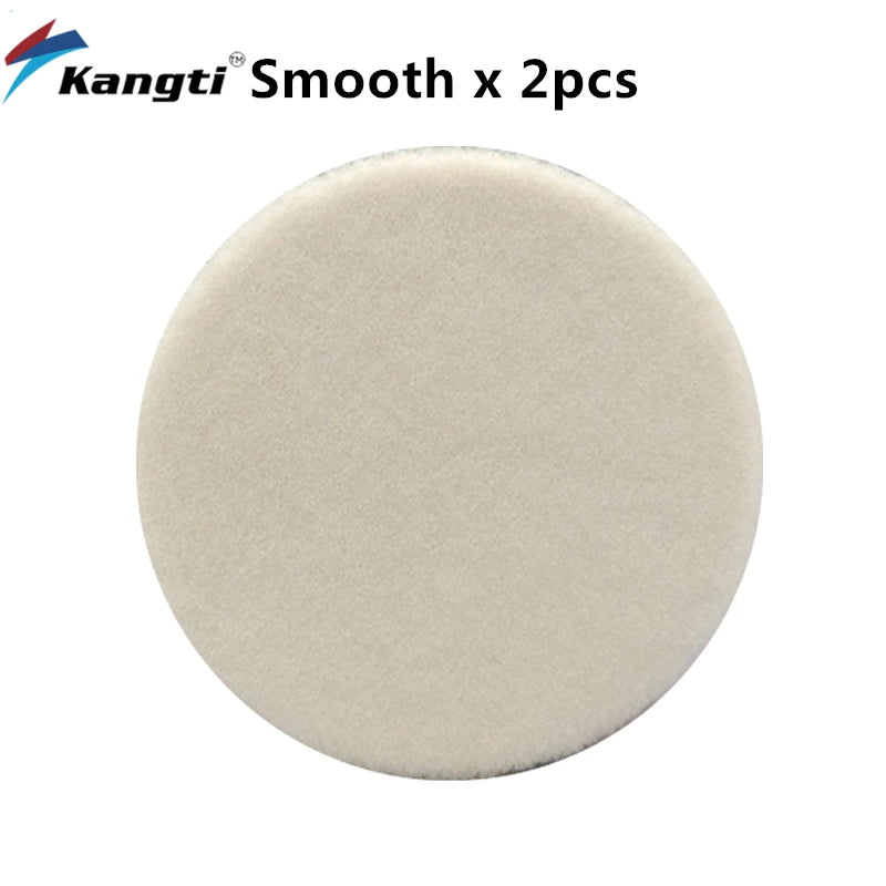 A round, light beige car polishing wool pad with a foam backing for scratch removal.