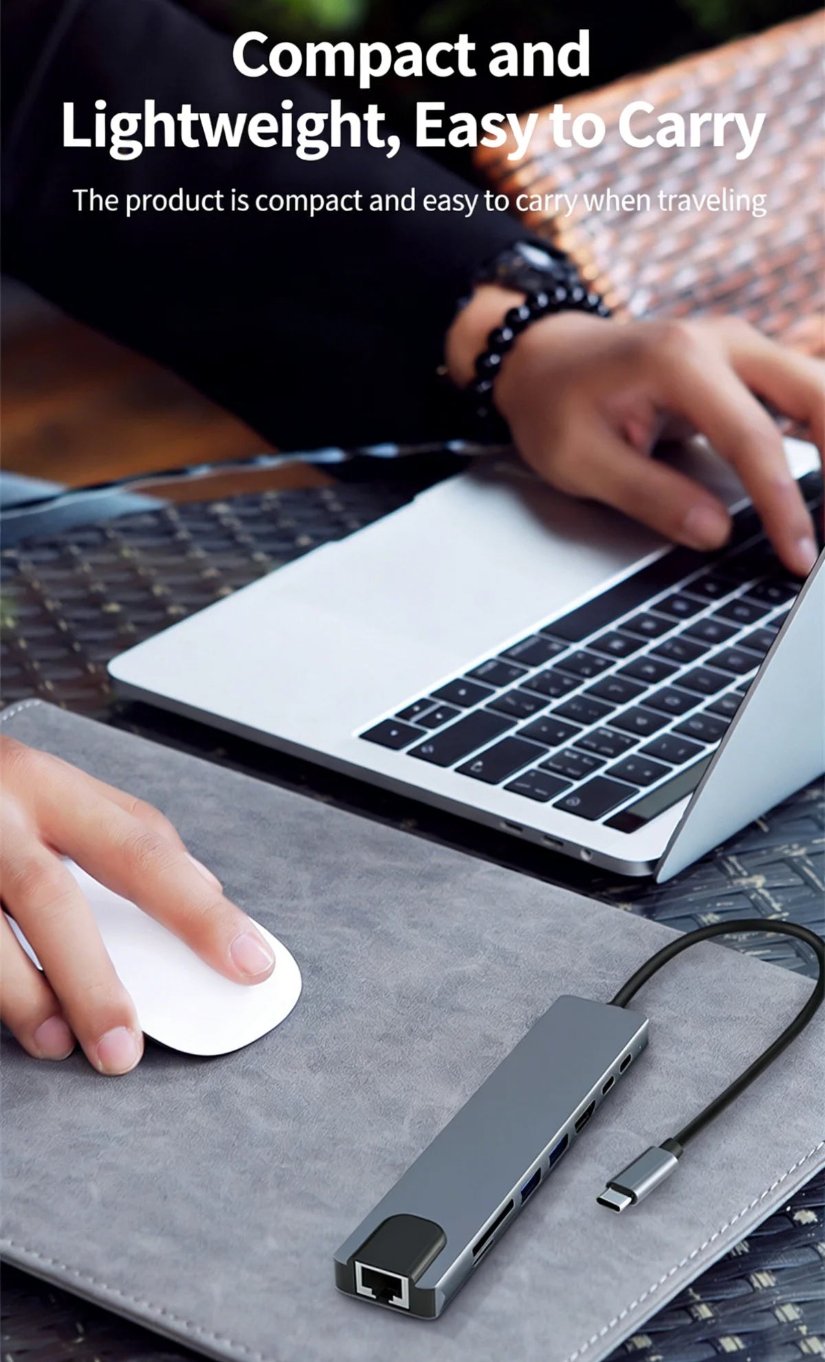 8-in-1 USB-C Hub with 4K HDMI, Gigabit Ethernet, and SD/TF Card Reader