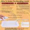 Instructions for making blending liquid using powder and water on a tray or in a bottle