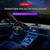 Interior view of a car dashboard showing an installed USB LED ambient light strip illuminating the cabin.