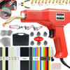 Red plastic welding gun and various plastic welding tips and accessories for a professional kit