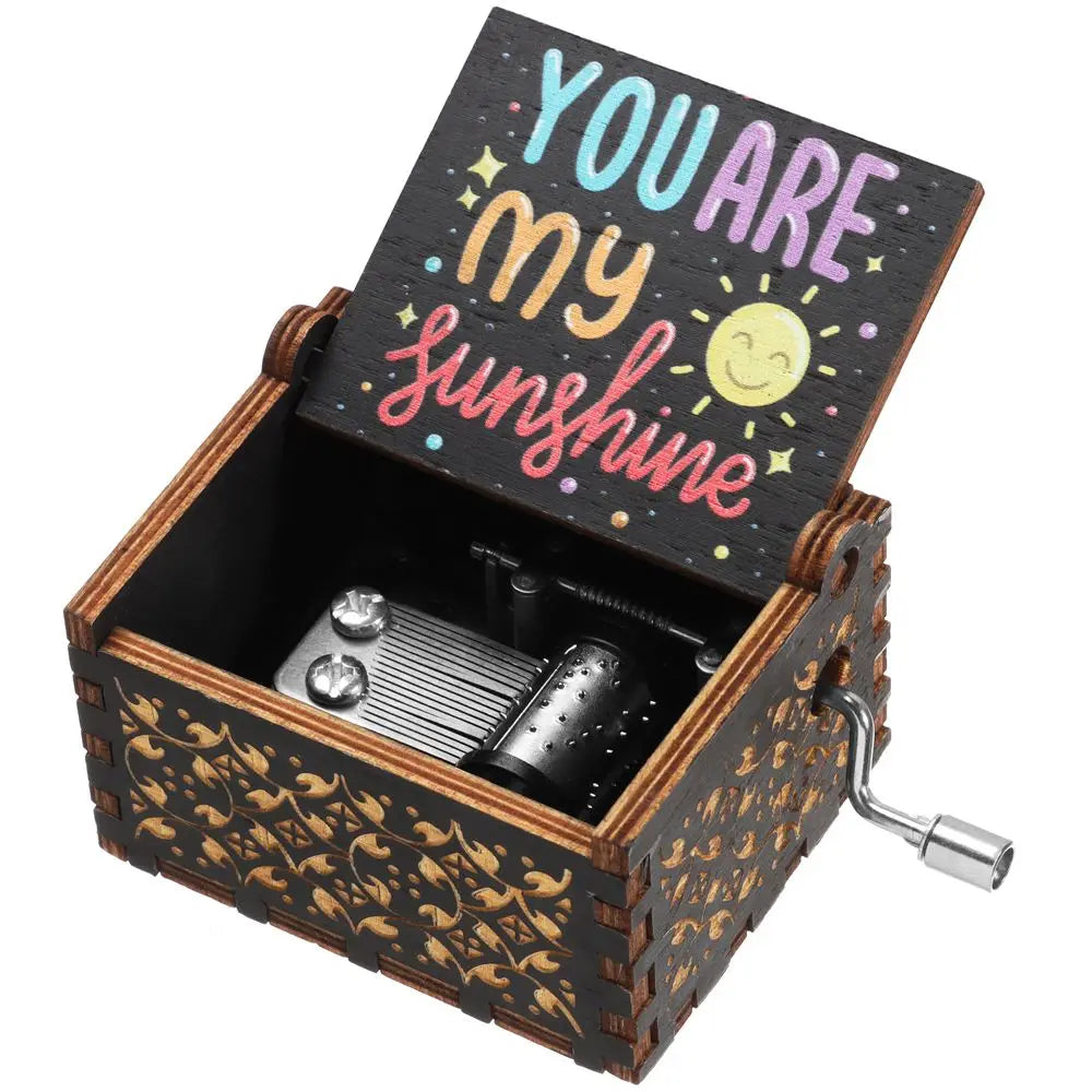 Wooden Hand-Crank Music Box - 'You Are My Sunshine' Engraved Keepsake Gift