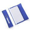 A blue soft cotton car seat belt shoulder protector cover with a silver Mazda logo.