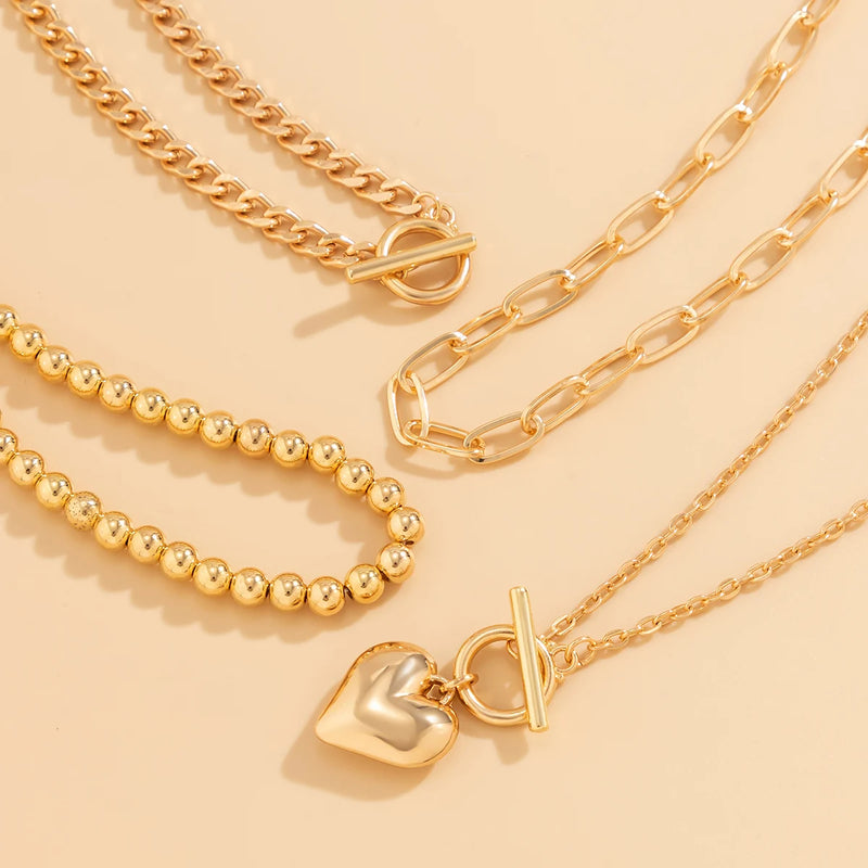 Gold Heart Pendant Choker Necklace