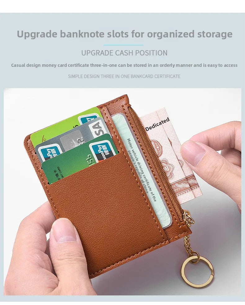 Slim Zippered Card Wallet for Women - Compact Multi-Slot Purse