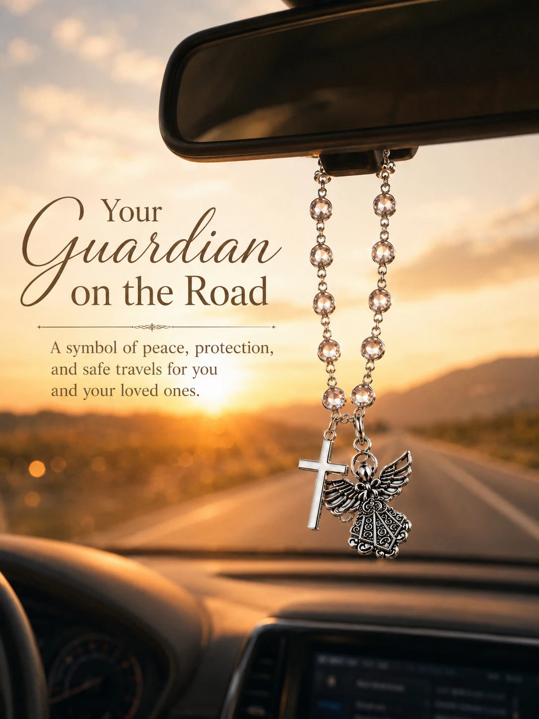 Crystal Angel & Cross Car Charm