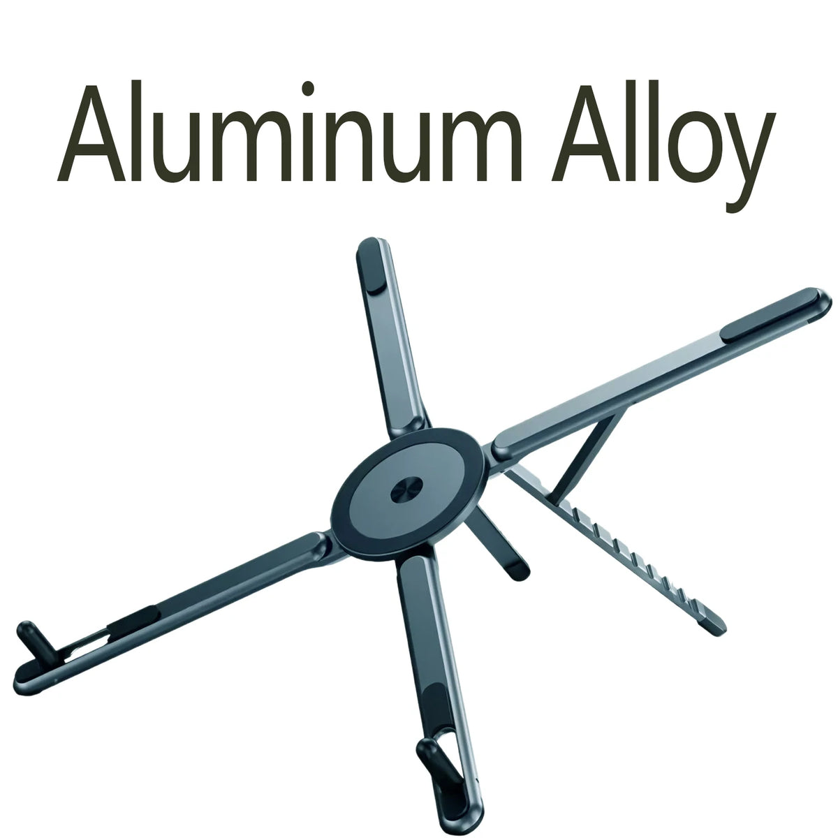 A silver aluminum alloy magnetic tablet stand with foldable arms.