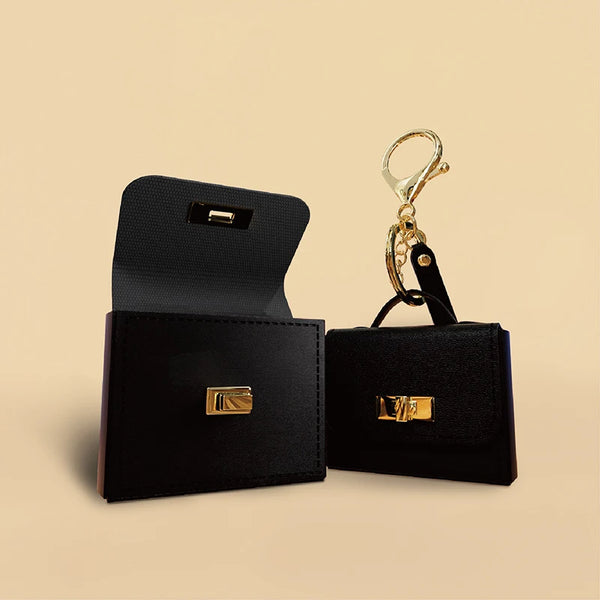 Bolso mini de cuero PU negro con cadena y monedero.