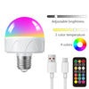 A white LED smart bulb with a colorful gradient light, an adjustable brightness slider, and a remote control.