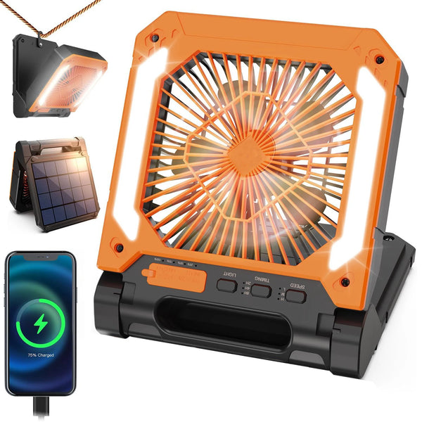 Ventilador Portátil Solar para Camping con Luz LED