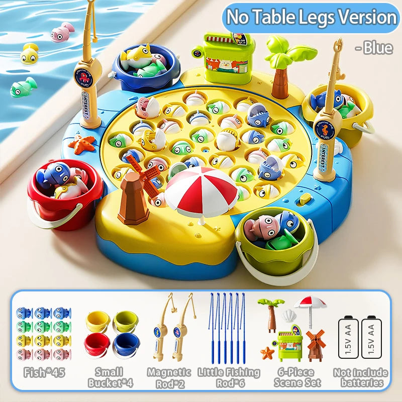 Blue magnetic fishing game set featuring various fish and accessories for kids