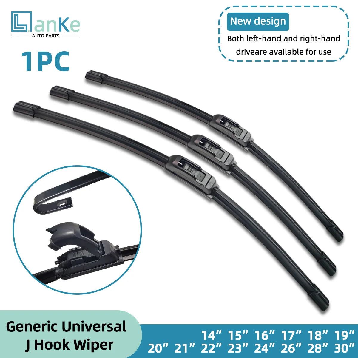 Set universeller J-Haken-Wiperklingen für Autos, die Klinge und verschiedene Größen.