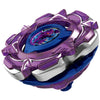 A purple and silver precision metal spinning top with a blue center design.