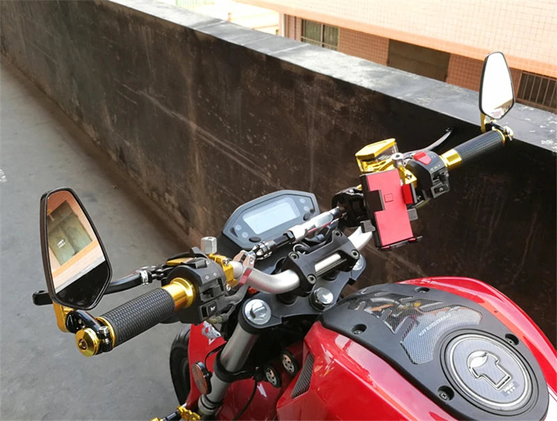 Universal 22mm Motorcycle Bar End Mirrors - 360° Adjustable Pair