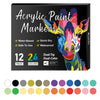 Schwarze Box mit 24 Acrylmarkern mit Doppelspitze und buntem Giraffendesign.