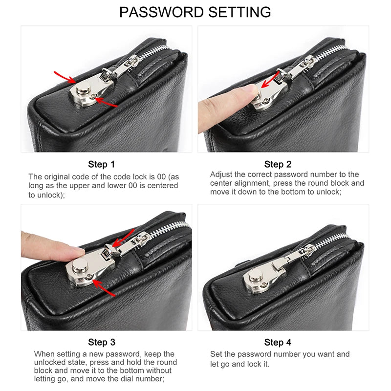 Men's Full-Grain Leather Clutch with Password Lock