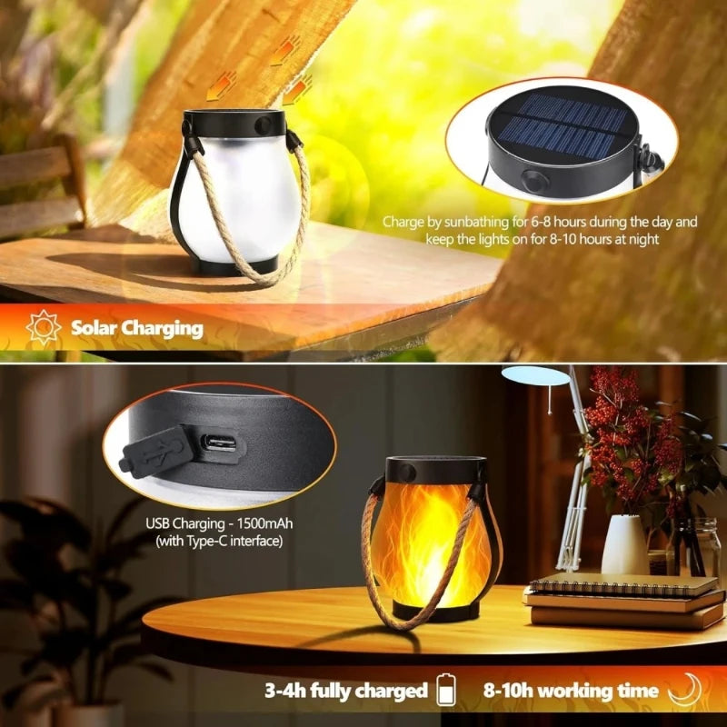 Solar Flickering Flame Lantern with Rope Handle