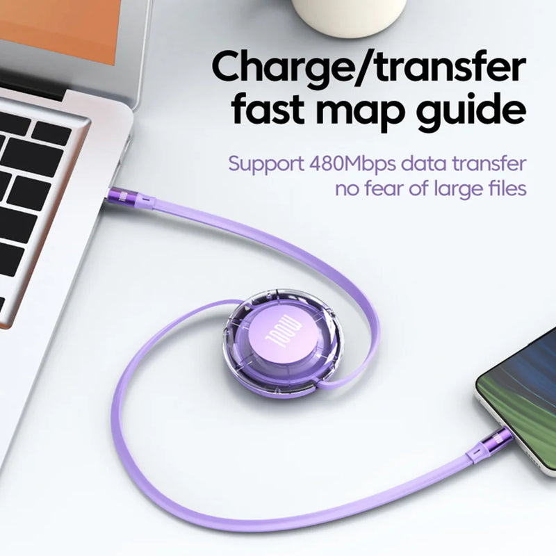 Retractable USB-C to USB-C Fast-Charging Cable — 100W, 1 m