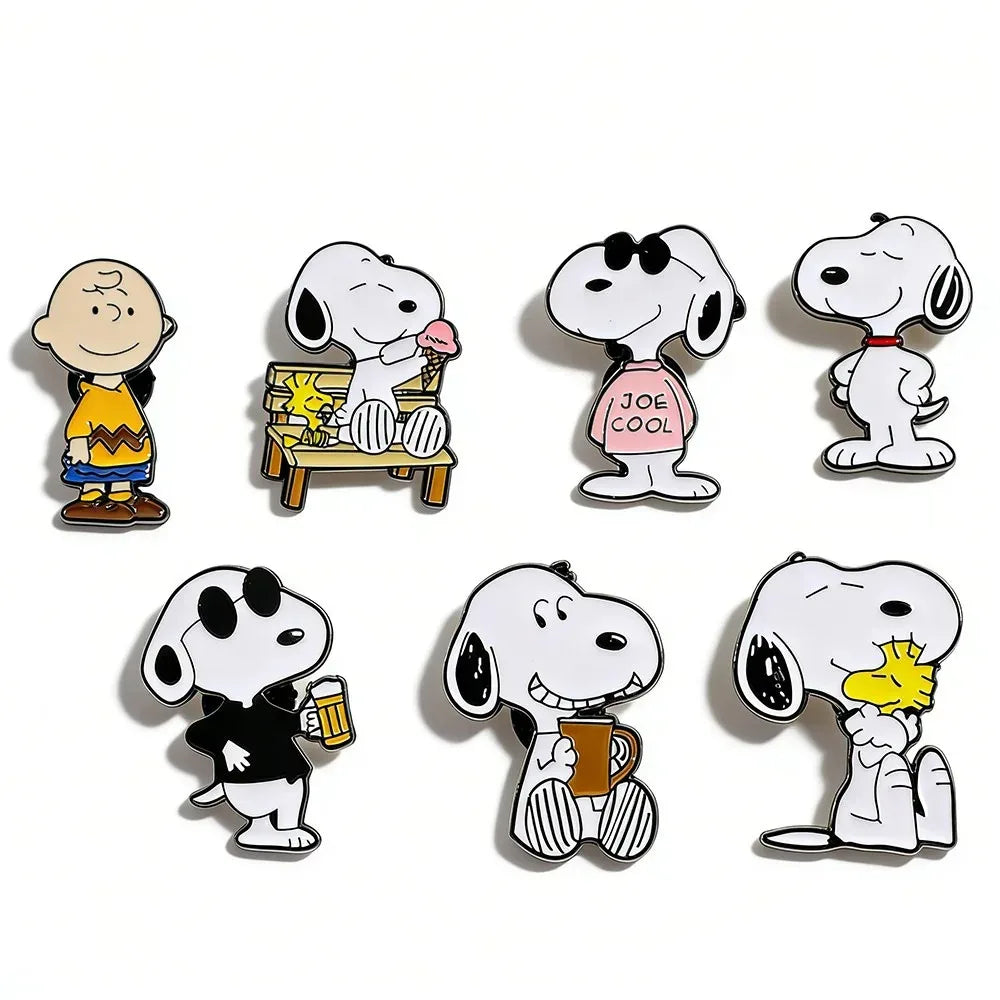 Snoopy Enamel Pin Set – 7 Cartoon Lapel Pins for Backpacks & Apparel