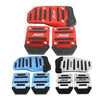 A set of universal car pedal covers in red and black, including silicone and metal pedal covers.