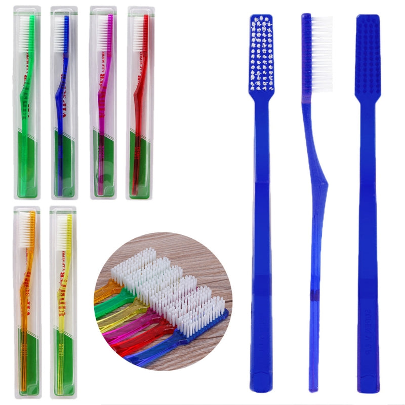 A collection of six premium hard bristle toothbrushes in various colors and shapes, including electric-style brushes and stan