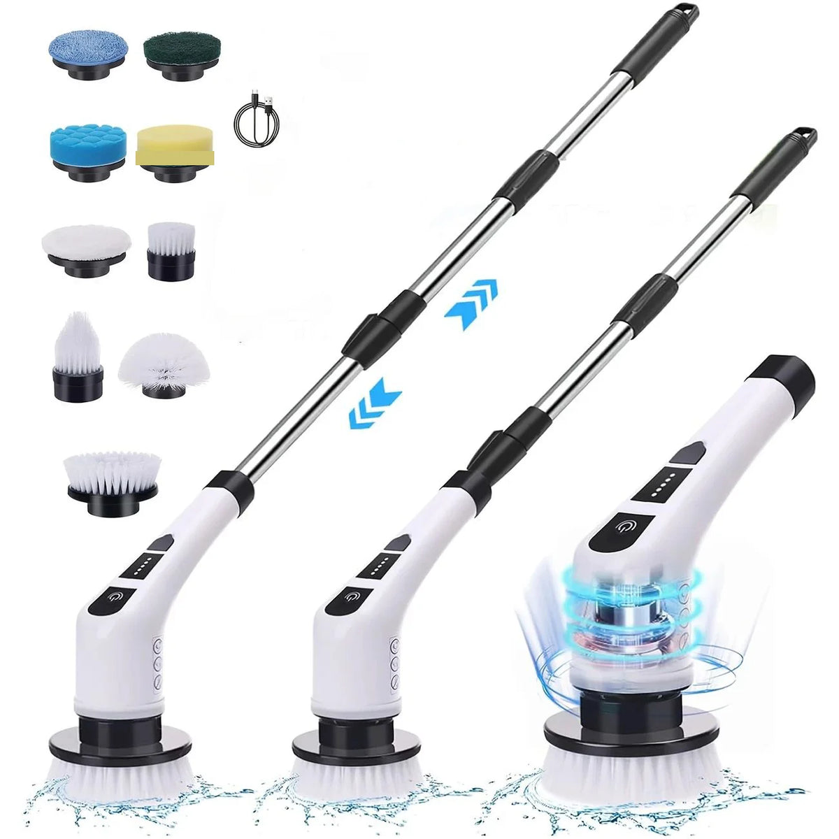 A set of 9 electric cleaning brushes and attachments for various cleaning tasks