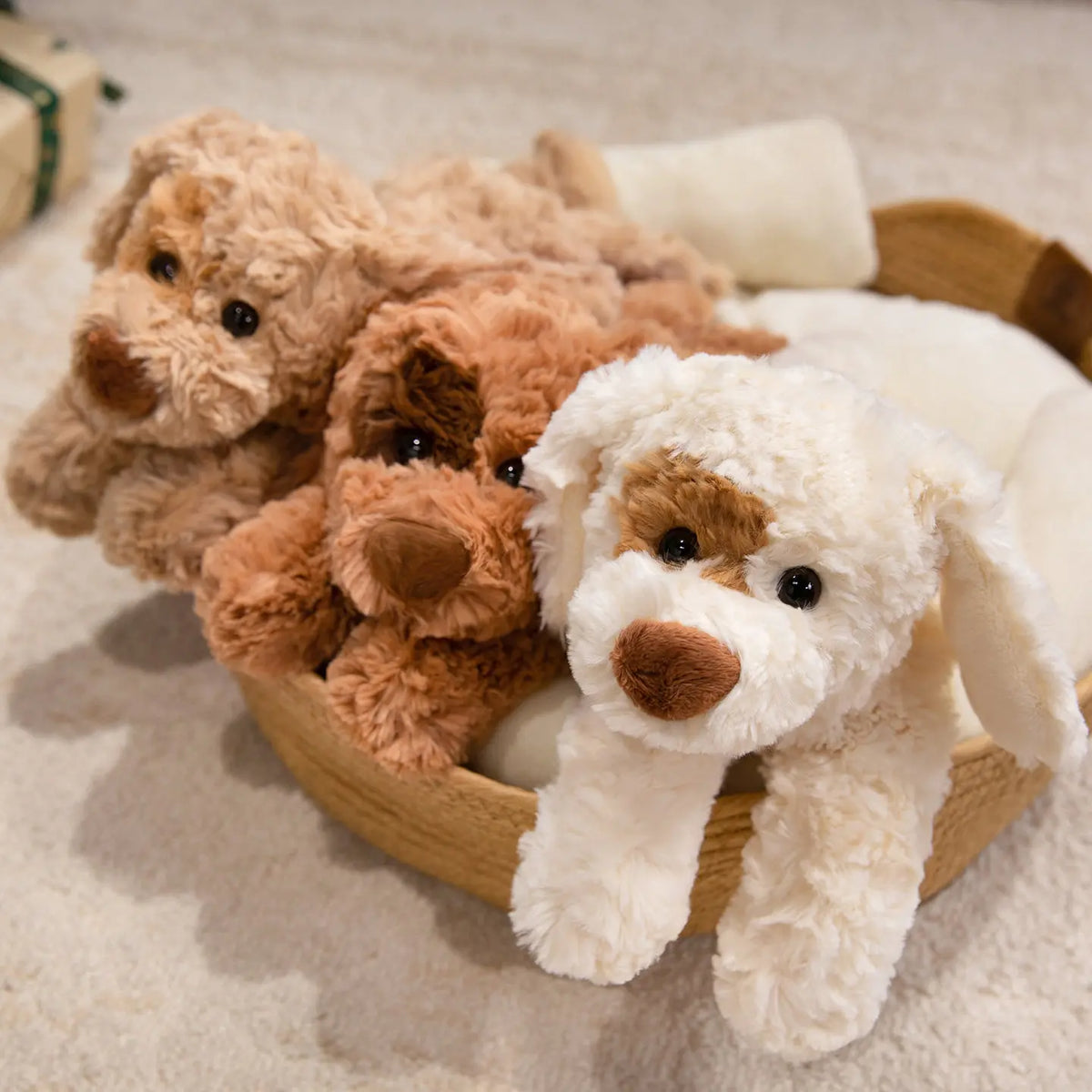 Curly Teddy Dog Plush Pillow – Soft Cuddly Stuffed Animal
