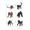 A collection of realistic animal figurines including an elephant, a lion, and a gorilla.