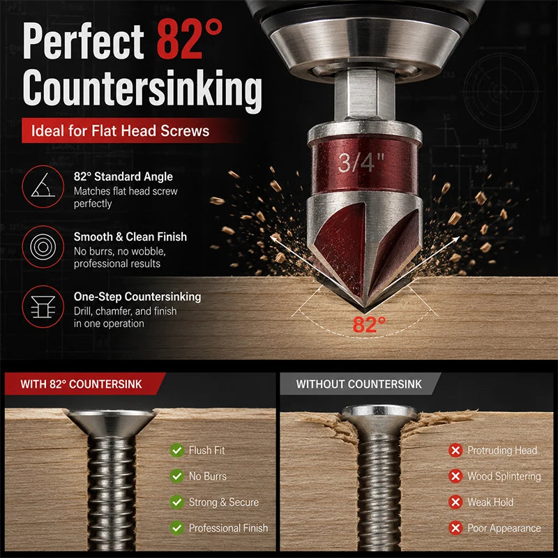 Self-Centering Countersink Drill Bit Set with Pilot Hole