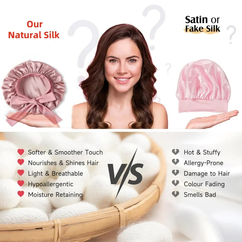 Comparaison de bonnets de sommeil en soie naturelle et en soie artificielle et leurs bénéfices.