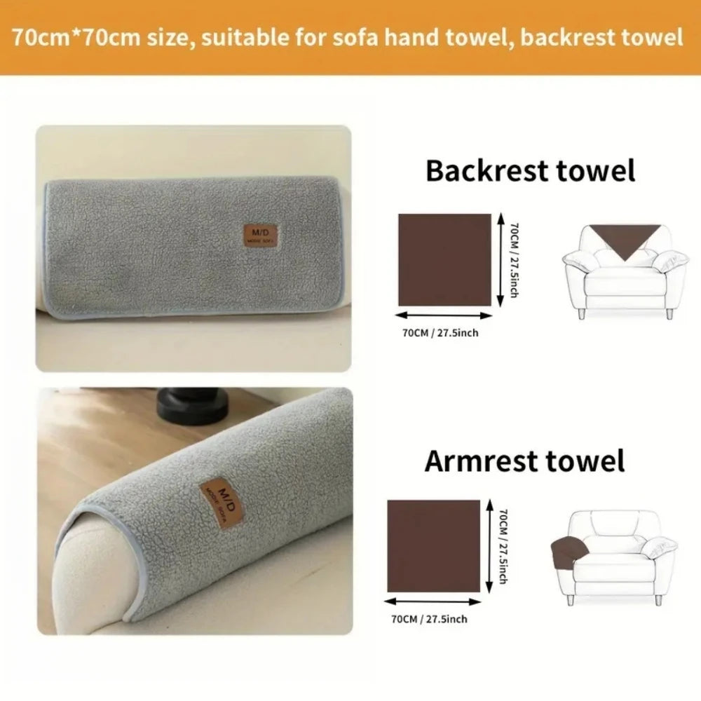 Un ensemble de housses anti-dérapantes en sherpa gris et marron, incluant une serviette pour le dossier et une pour l'accoudo