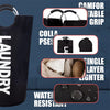 Black collapsible laundry basket with a comfortable grip, showing its features like water resistance and single layer design.