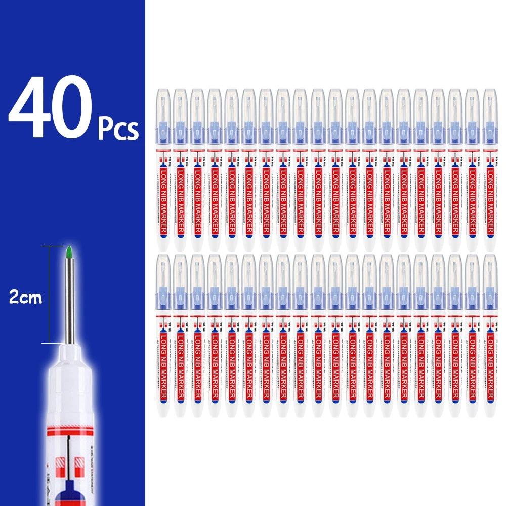 Ein Set von 40 Präzisions-Wasserfeste Markiererdosen in verschiedenen Farben und Spitzen, gezeigt neben einer 2cm-Skala.