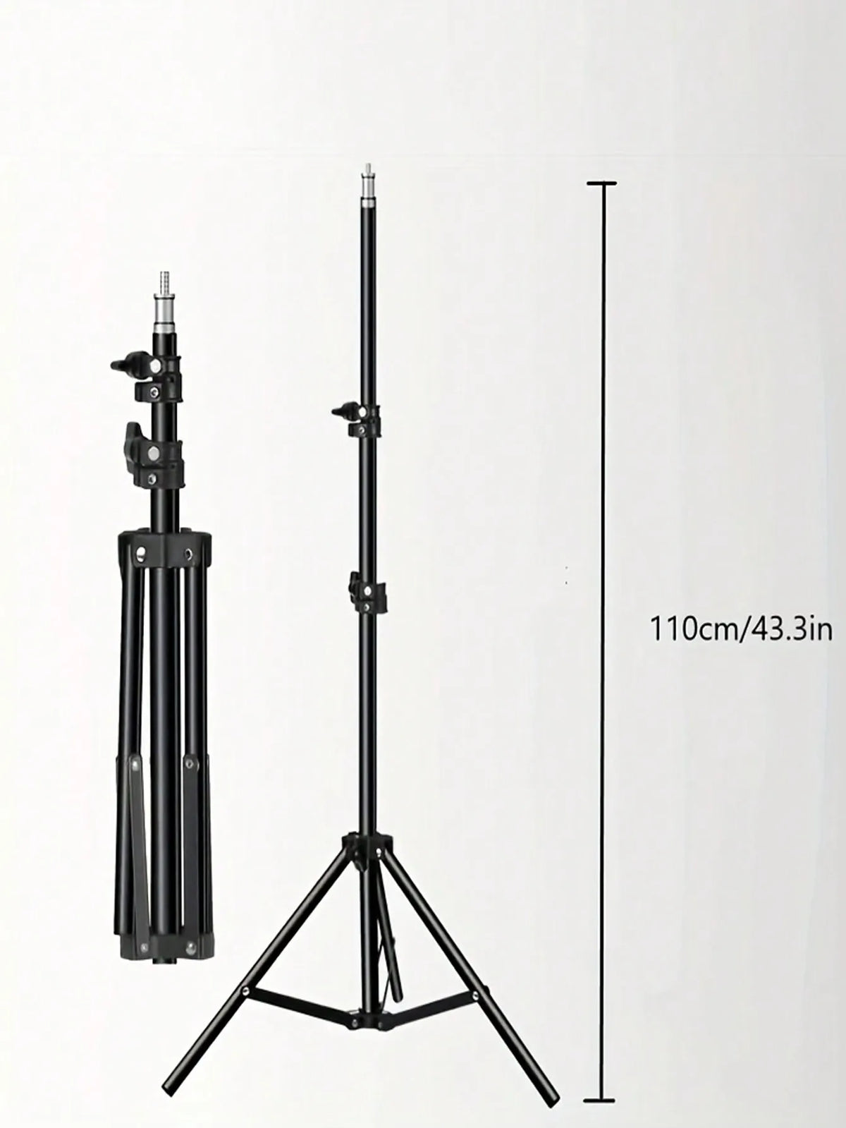 Black tripod kit for a 10-inch ring light, showing the stand and mounting components.