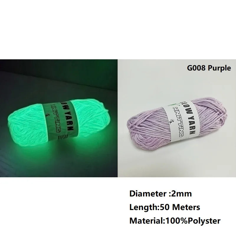 Purple glow-in-the-dark polyester yarn for knitting and crochet