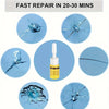 A set of windshield crack repair kits showing various types of glass damage and a repair tool.