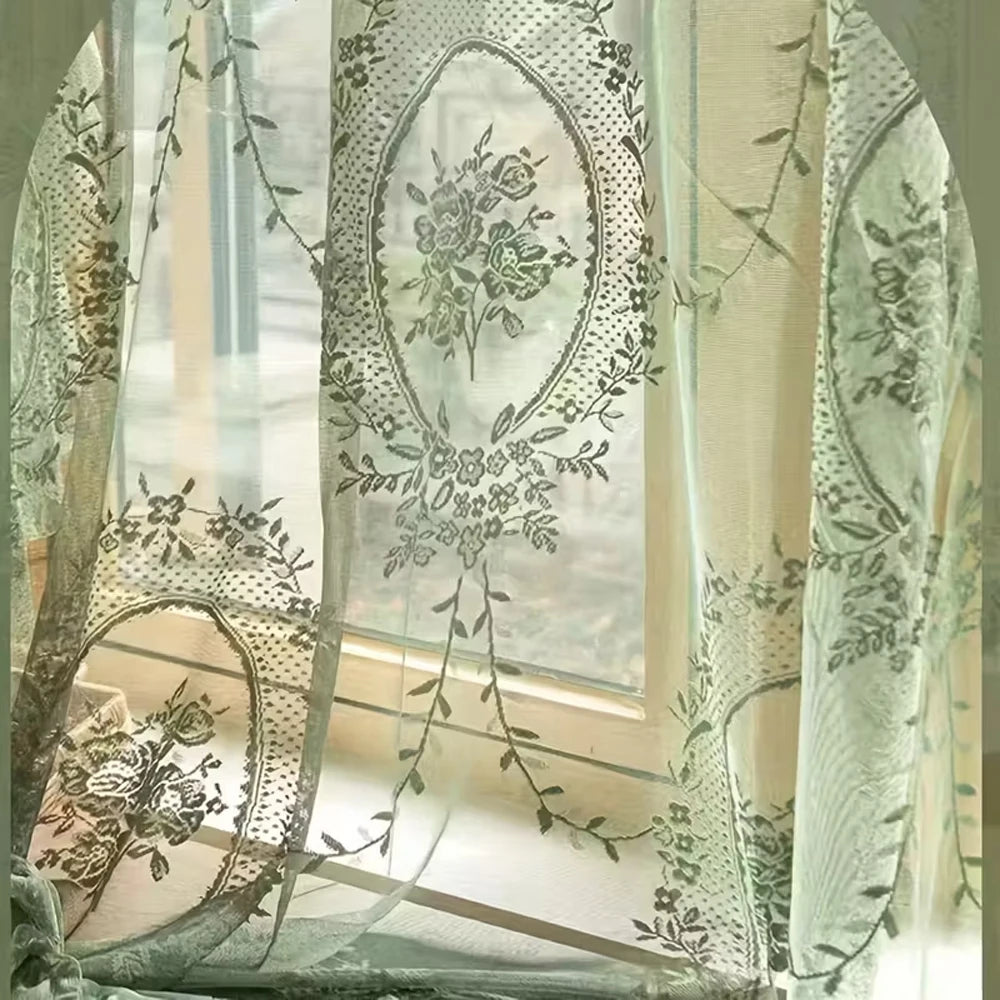 Floral Lace Window Curtain with Soft Sheer Fabric