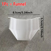 White funnel shaped drain tray for washing machines, measuring 8.5cm or 3.34inch.