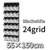 Black and white 24 grid over-the-door mesh shoe organizer with hanging pockets measuring 55x150cm